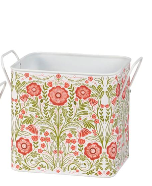 Botanical Folk Art Metal Storage Bin (Assorted Sizes)
