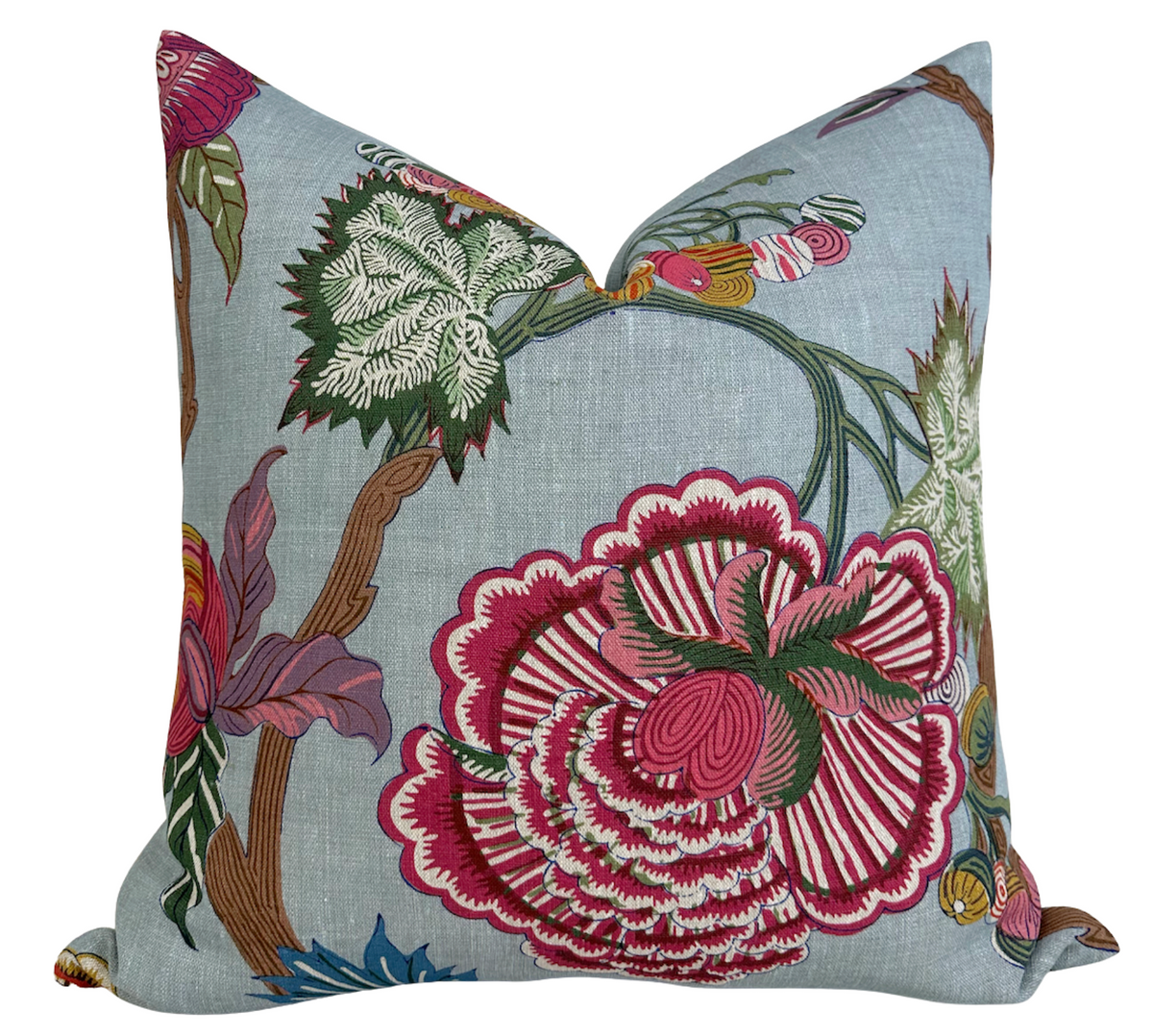Indienne Jacobean Pillow Cover in Raspberry Teal, Thibaut Pillows