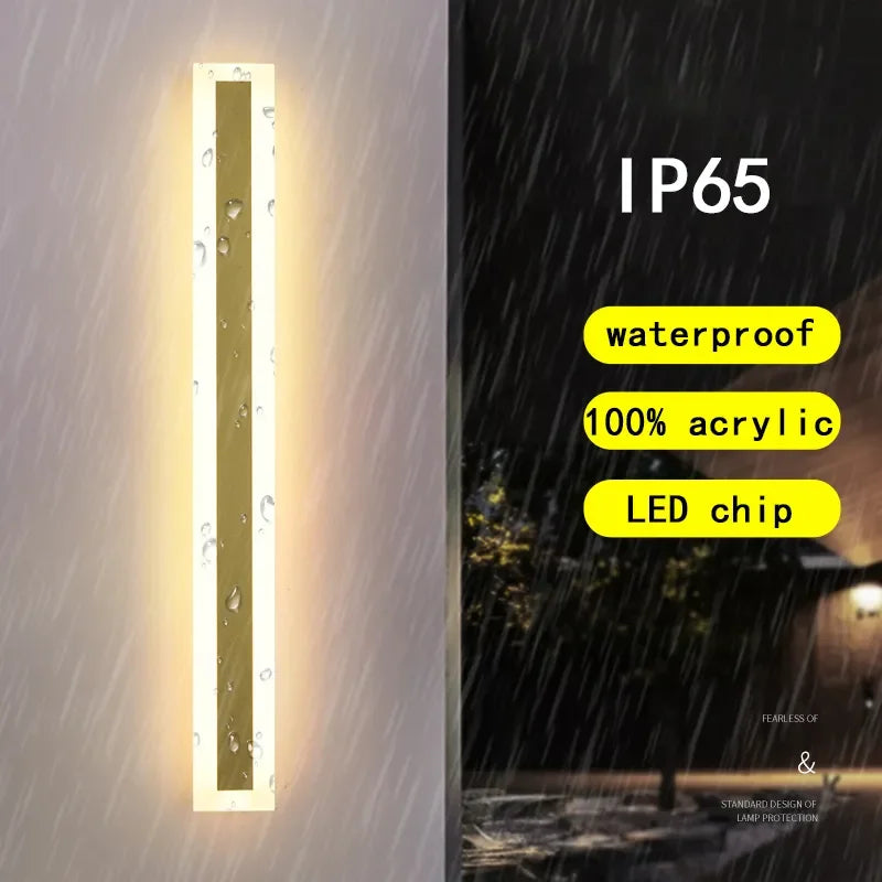 Elegant Golden LED Long Wall Light - Modern Outdoor Lighting for Country Villas, Courtyards, and Balconies