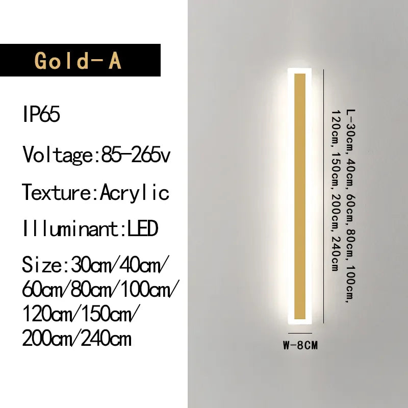 Elegant Golden LED Long Wall Light - Modern Outdoor Lighting for Country Villas, Courtyards, and Balconies
