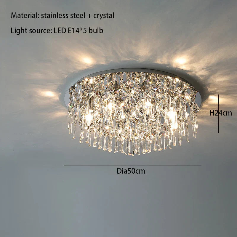 Luxury Modern K9 Crystals Ceiling Lamp - Chrome Steel LED Ceiling Light for Art Deco Bedroom Lighting