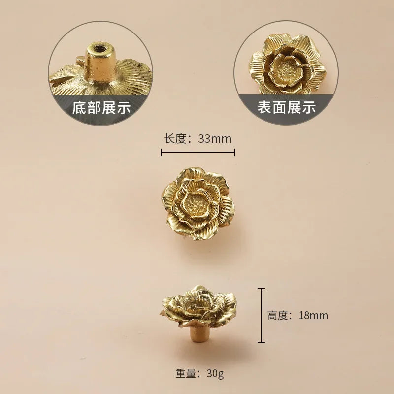 Luxury Brass Flower and Leaf Cabinet Handles – Chinese-Style Decorative Pulls for Wardrobes and Drawers