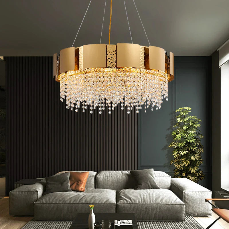 Modern Golden Stainless Steel Chandelier - Elegance for Living and Dining in Villas and Duplex Buildings