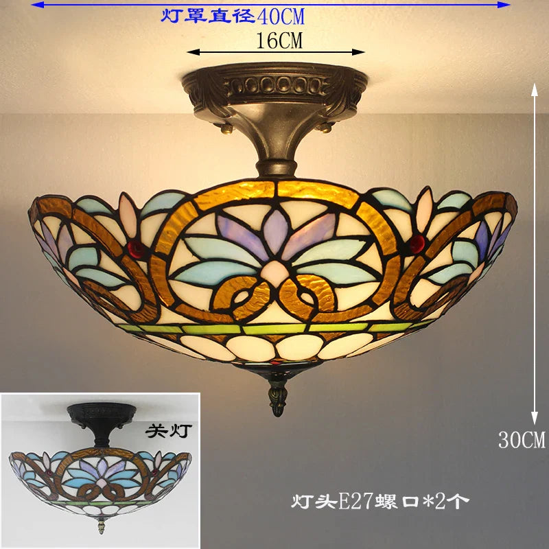Vintage Tiffany Stained Glass Ceiling Lights - Mediterranean Baroque Hanging Lamp for Living Room, Kitchen, and Bedroom
