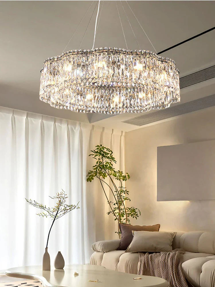 Elegant Chrome Stainless Steel K9 Crystal Chandelier - A Modern Luxury Lighting Fixture for Living Rooms, Bedrooms, and Dining Spaces