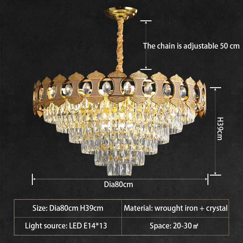 Elegant Golden Crystal Chandelier - Perfect for Master Bedrooms, Living Rooms, and Dining Rooms, Creating an Atmosphere of Simplicity and Light Luxury