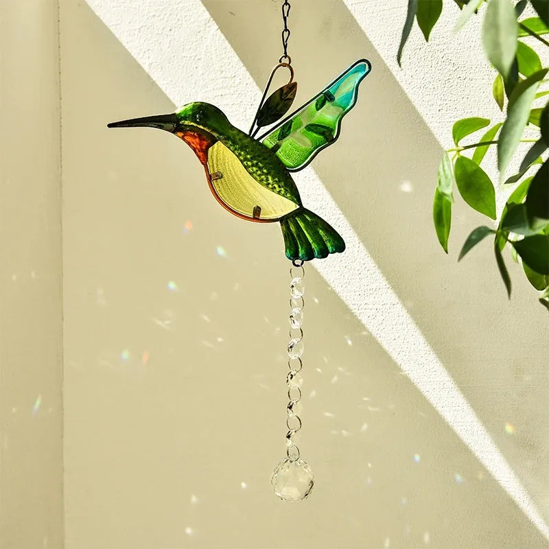 Hummingbird Stained Glass Window Hanging Ornament Rainbow Maker Crystal Prism Suncatcher Home Garden Party Decoration Windchimes