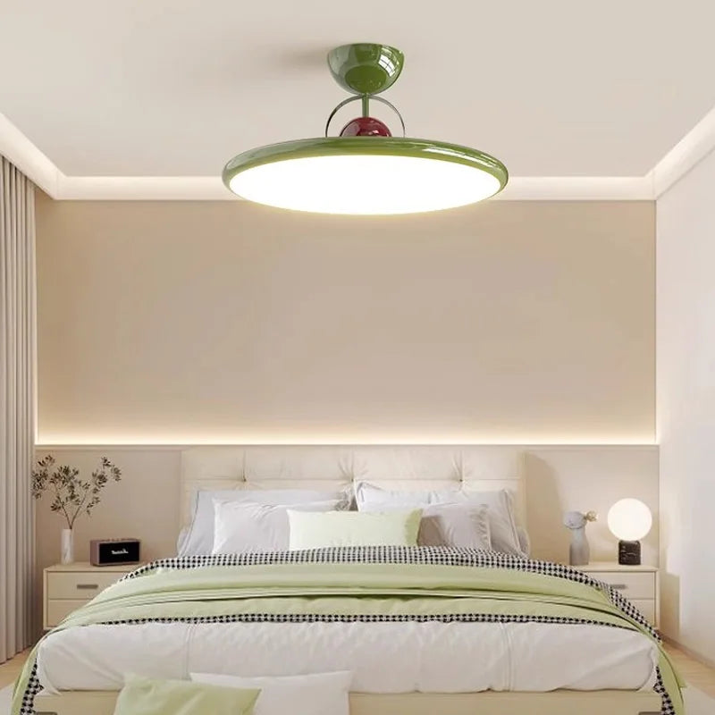 Nordic LED Ceiling Light - Cream Iron Flying Saucer Lamp for Living Room, Bedroom, Study Room, and Hallway