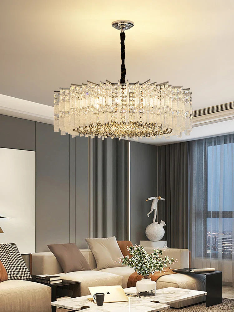 Elegant LED Crystal Chandelier for Luxurious Living Rooms - Chrome/Gold Round Design - Perfect Indoor Lighting Fixture