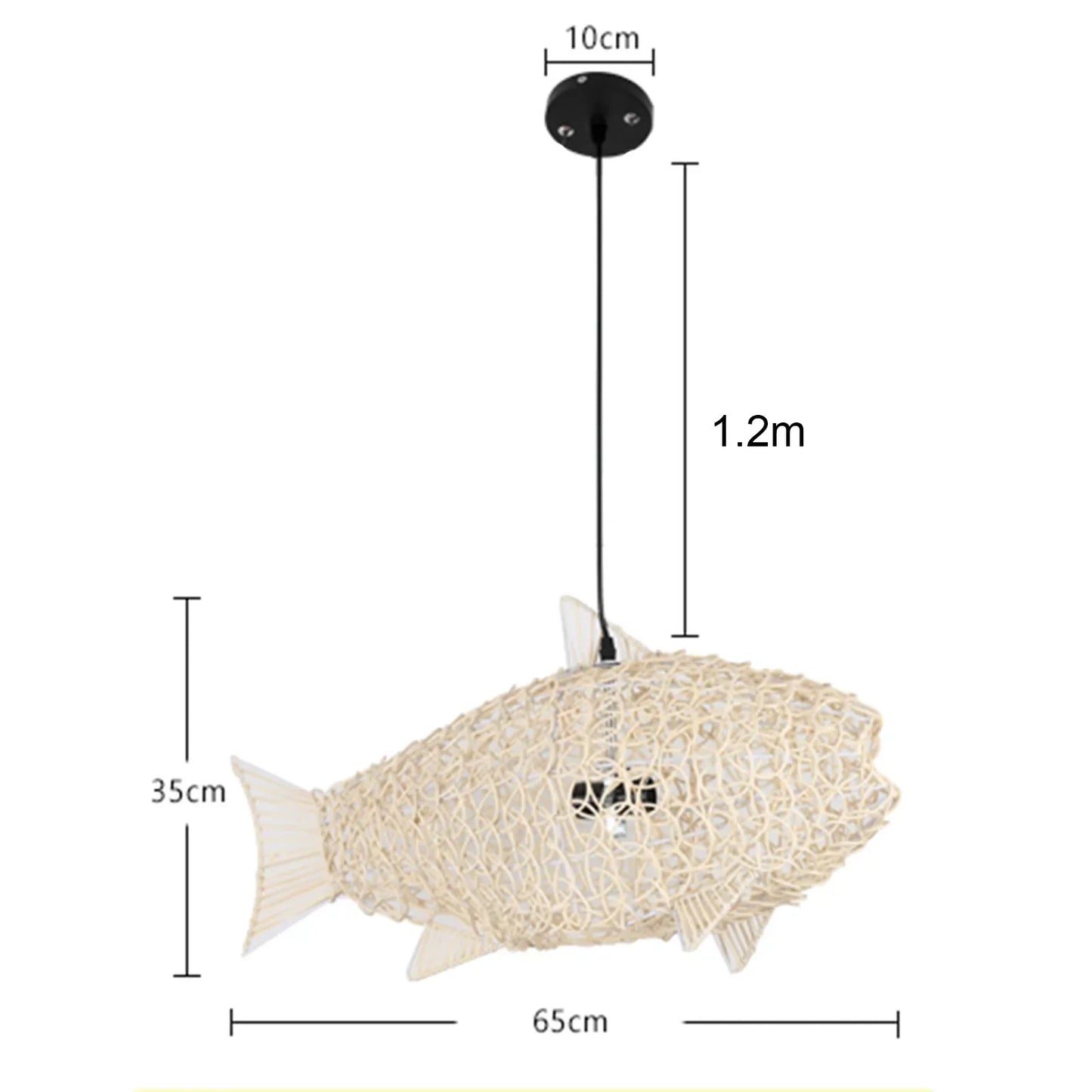 Hand-Woven Rattan Fish-Shaped Pendant Light - Artful Decorative Lighting for Home and Restaurant