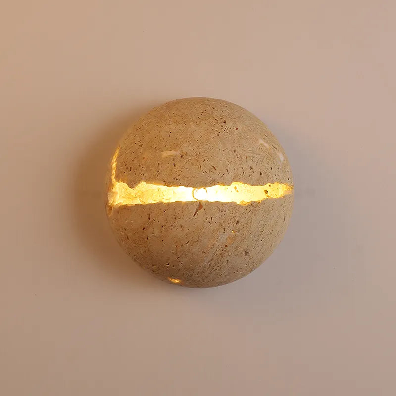 Retro Dinosaur Egg-Shaped Natural Stone Art Wall Lamp - Yellow Travertine Hemisphere LED Sconce for Atmospheric Corridor Lighting