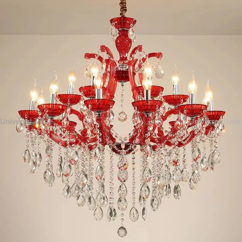 European Princess Crystal Chandelier - Choose from Warm Pink, Blue, Purple, or Red for Creative Room Decor
