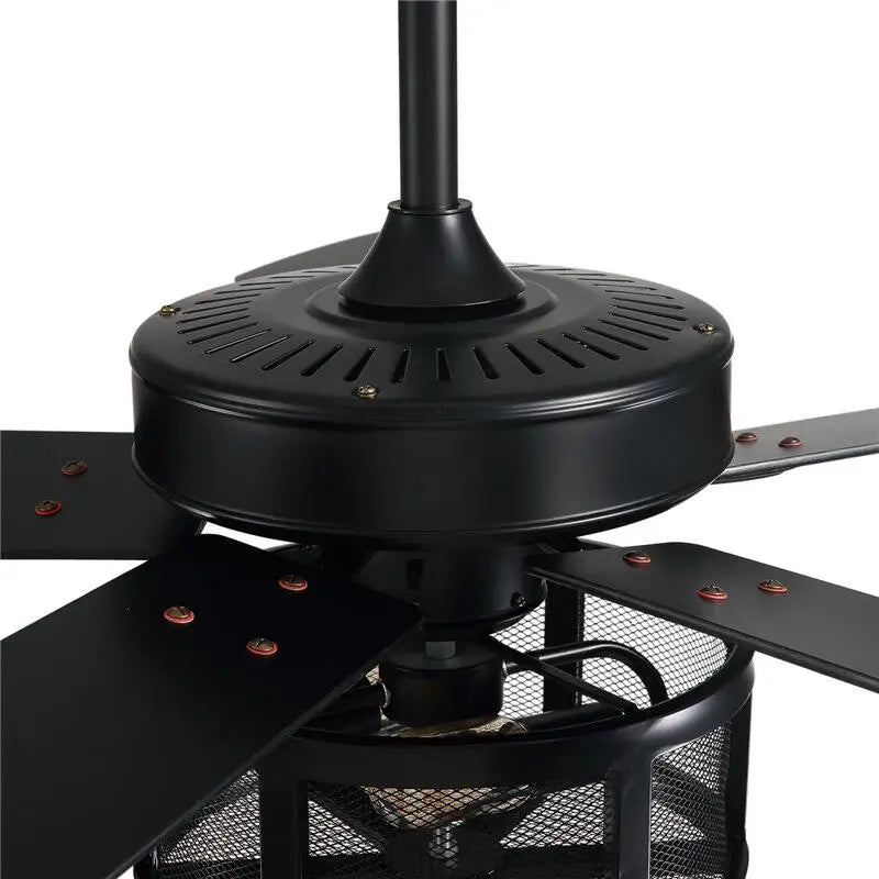 Ceiling Fans With Light Drum Style Retro Black 5 Wood Blades Reverse DC 110V 220V Wood Fans Lamp Remote Control Hanging Lights