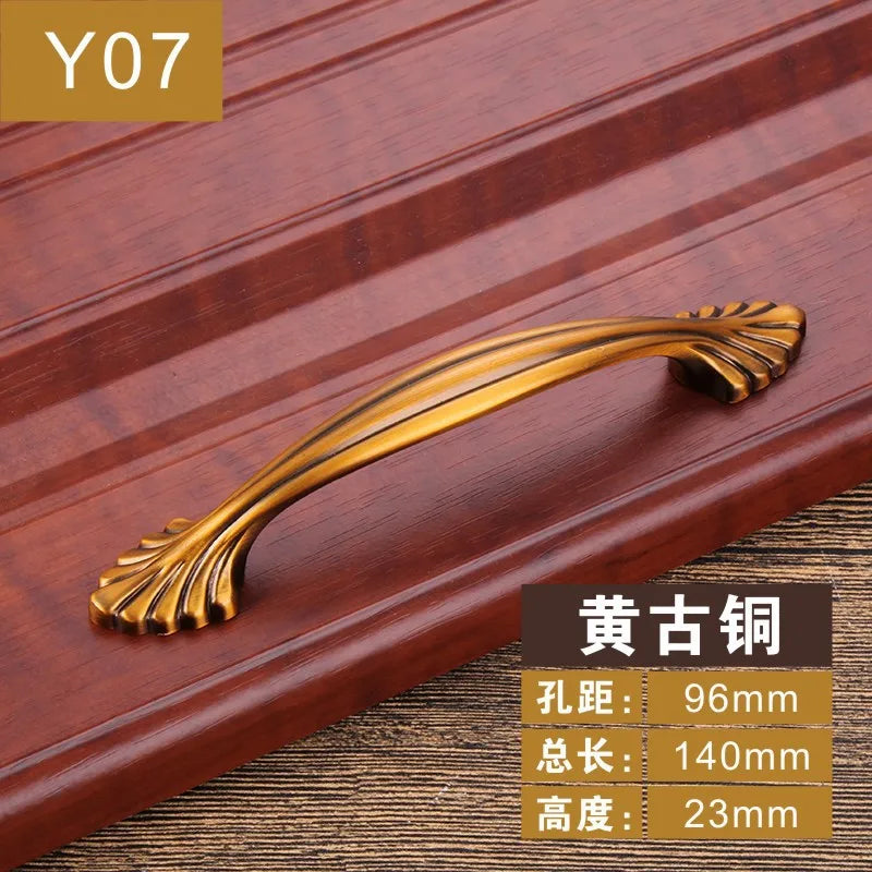 Antique Yellow Bronze Cabinet Handles - Brushed Vintage Drawer Pulls for Kitchen and Wardrobe Doors