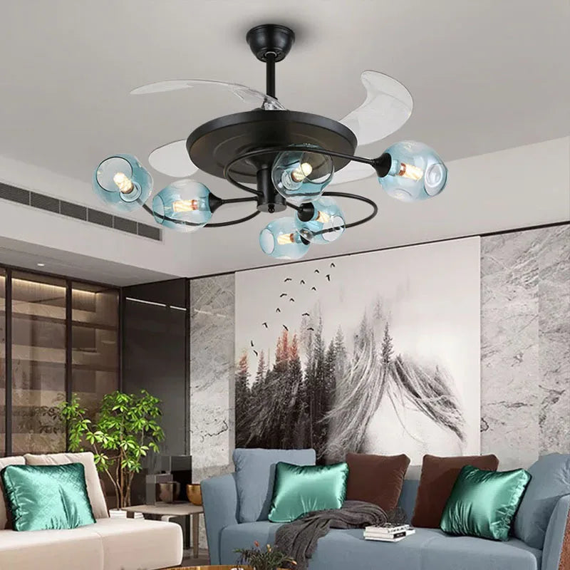 NEW Invisible Fan Light - Minimalist Living Room Ceiling Fan with Glass Lampshades and Remote Control