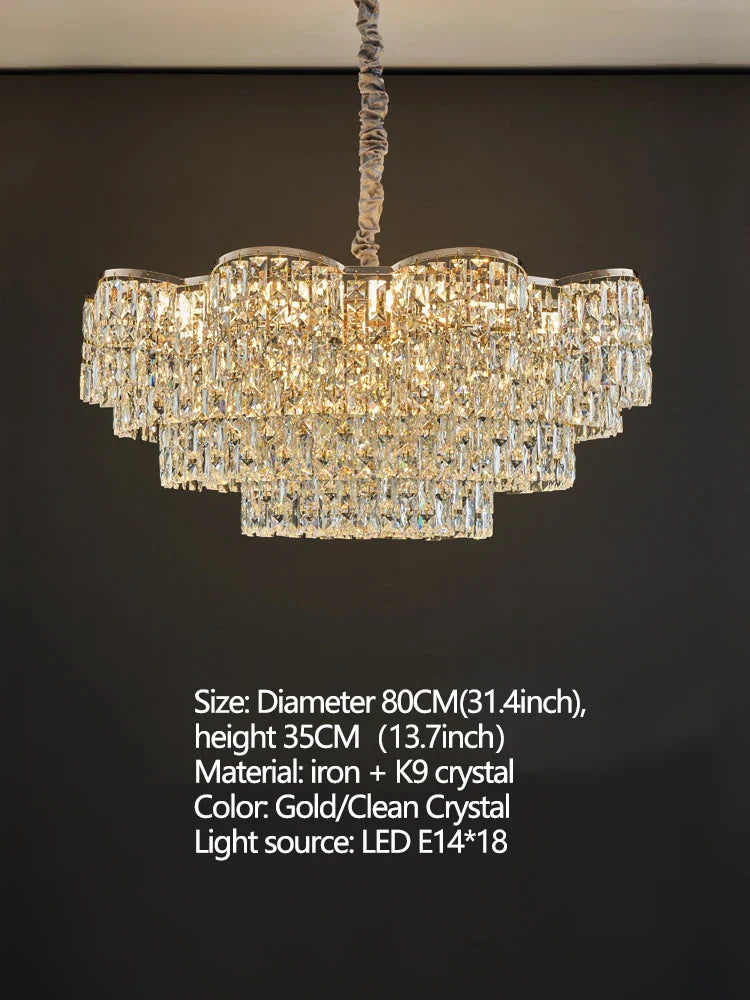 New Design Light Luxury Clean Crystal Chandelier Living Room Lamp Modern Simple Atmosphere Golden Luxury Villa Bedroom Lamp