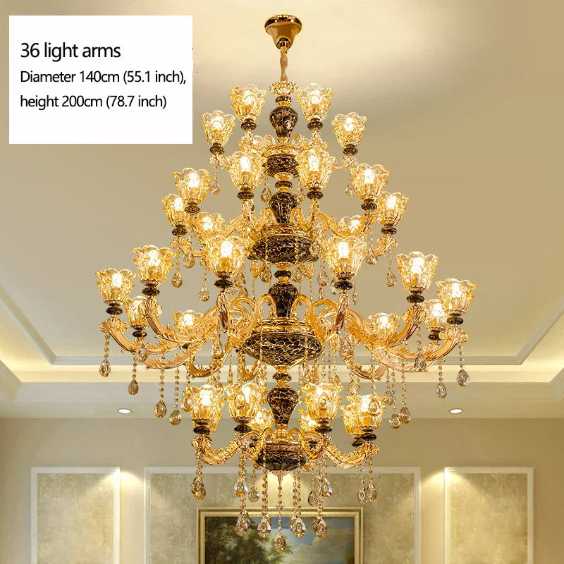 European Style Golden Chandelier - Elegance for Living Rooms, Hotels, Staircases, Villas with Multi-Layer Crystal Luxury
