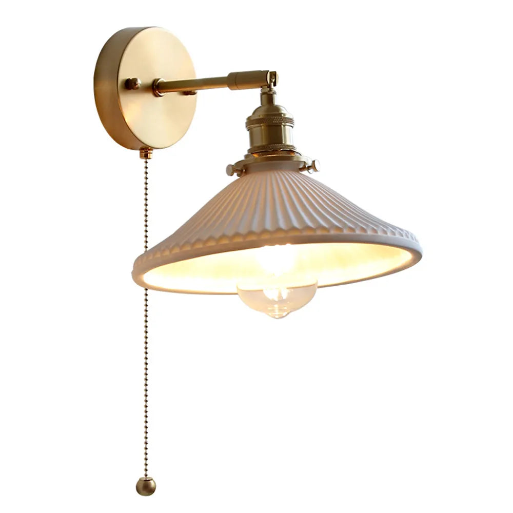 Nordic Home Decoration Bedside Ceramic Wall Light - LED Fixture with Pull Switch for Living Room and Bedroom, Adjustable Sconce Lamp