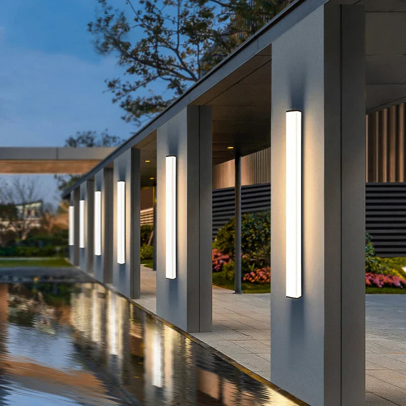 Sleek Stainless Steel Waterproof LED Long Wall Lamp - Modern Outdoor Lighting for Garden Villas and Balconies