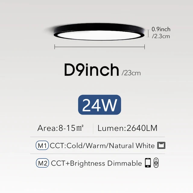 Smart LED Ceiling Lamp - 20-inch Ultra-Thin Lighting Fixture for Living Room, Bedroom, and Balcony