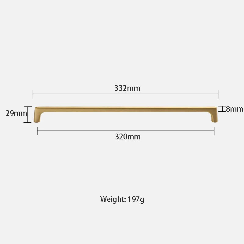 Solid Brass Wardrobe Handles – Integrated Cabinet Pulls and Furniture Bar Handles (106mm-332mm)