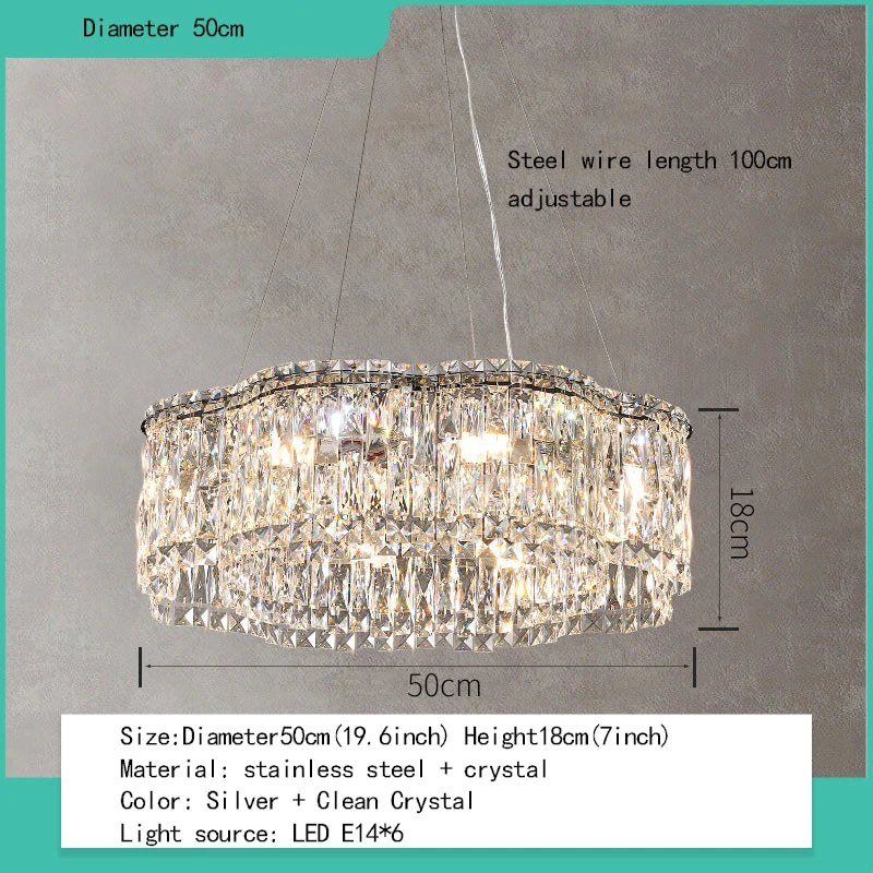 Elegant Chrome Stainless Steel K9 Crystal Chandelier - A Modern Luxury Lighting Fixture for Living Rooms, Bedrooms, and Dining Spaces