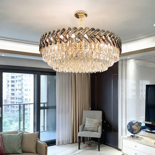 Luxury Living Room Crystal Chandelier - Elegance in Round Gold Design with LED Illumination
