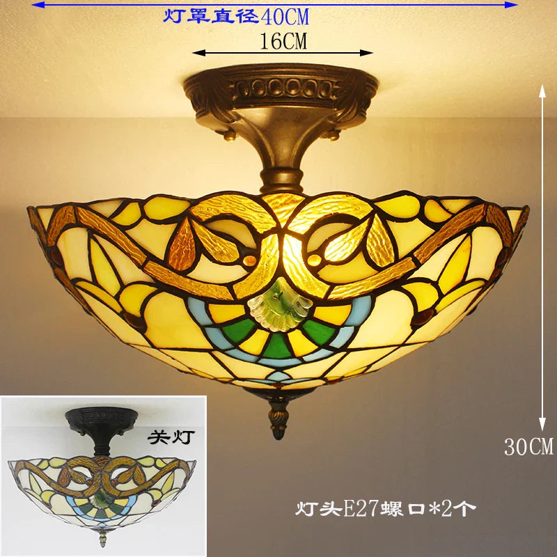 Vintage Tiffany Stained Glass Ceiling Lights - Mediterranean Baroque Hanging Lamp for Living Room, Kitchen, and Bedroom