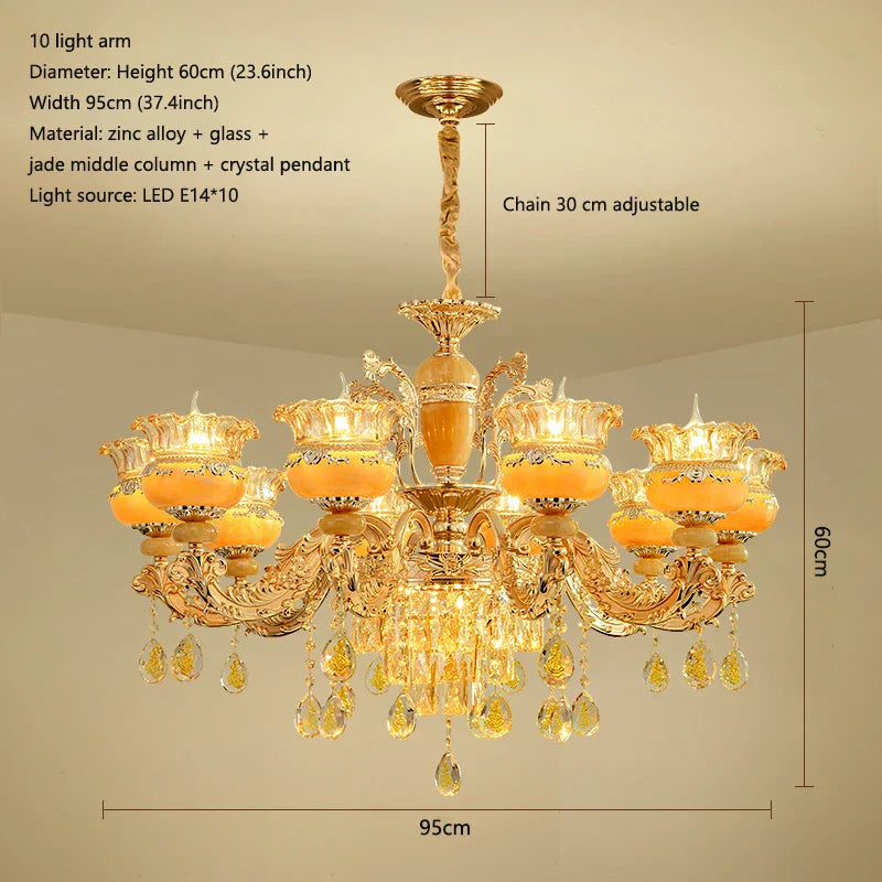 Elegant European Style Crystal Chandelier - A Luxurious Jade-Inspired Main Lamp for Living Rooms, Bedrooms, and Hallways