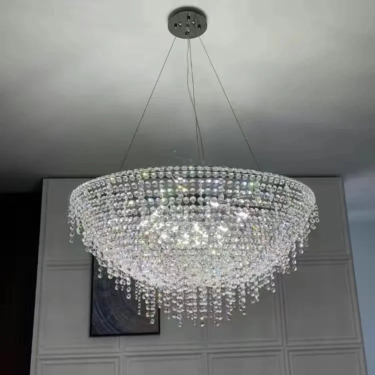 Modern LED Half Round Crystal Ceiling Chandelier - Elegant Illumination for Living and Dining Spaces