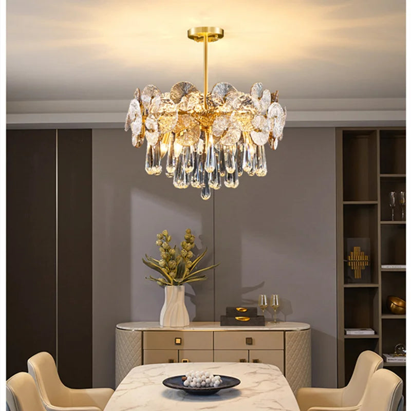 Modern Light Luxury LED Lotus Flower Crystal Ceiling Chandelier - Elegance for Living Rooms, Bedrooms, Restaurants, and Halls