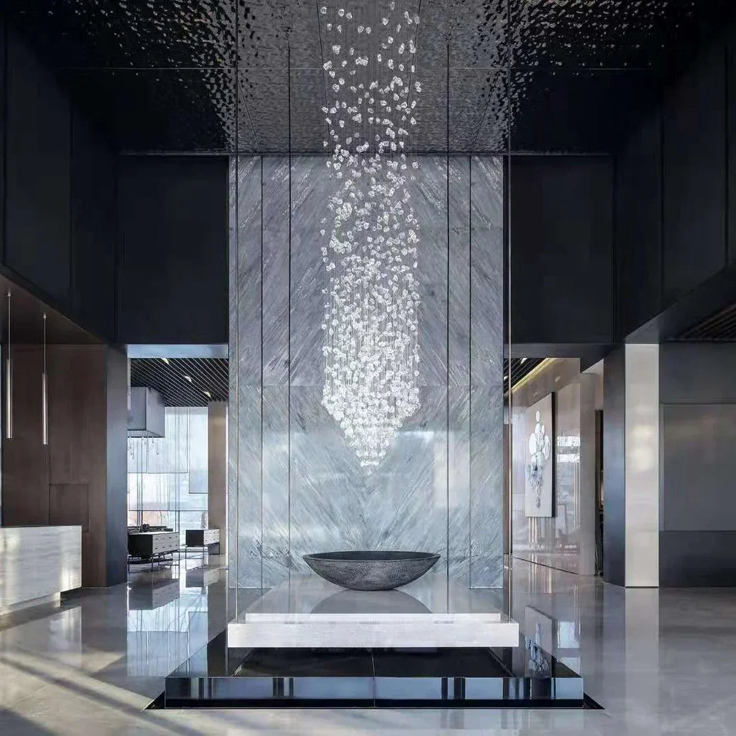 Luxury Stone Crystal Stair Chandelier - LED Lighting Fixture for Large Living Rooms, Home Decor, Hallways, and Lobby Elegance