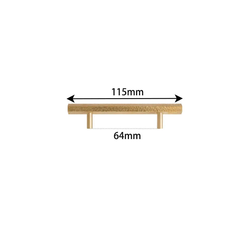 LUX Brass Hammered Hexagonal T-Bar Handles – Long Cabinet and Wardrobe Pulls (600mm/1000mm)