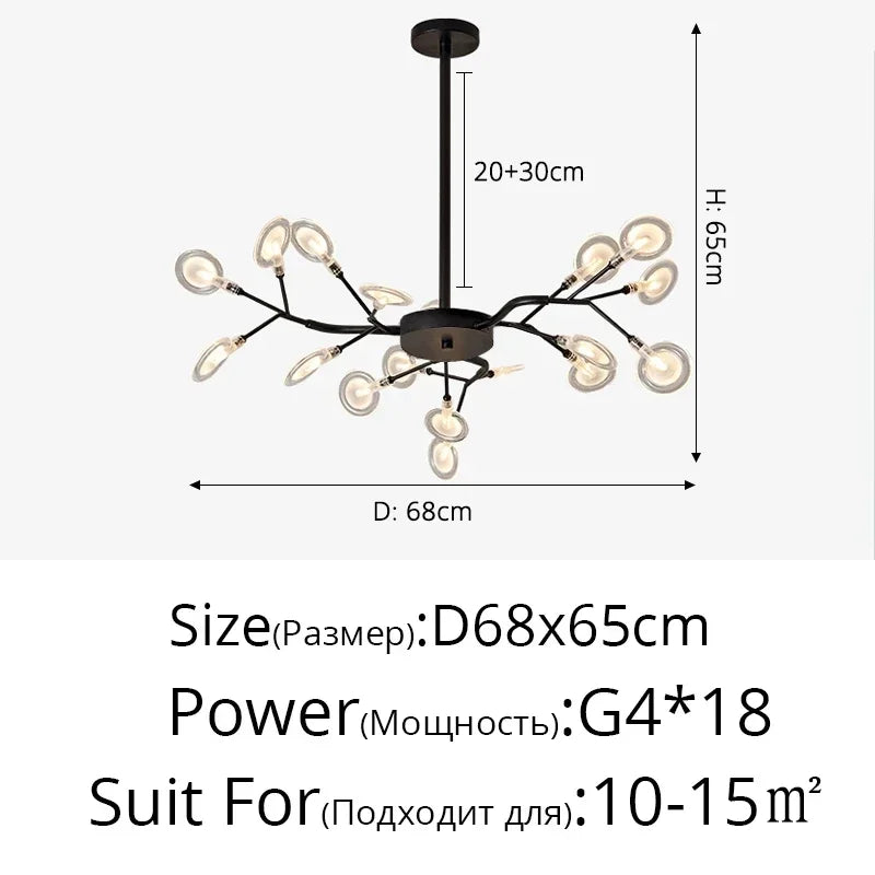 Modern Firefly LED Chandelier - Black and Gold Ceiling Pendant Lamp for Living Room, Bedroom, Hall, and Minimalist Home Decor Indoor Lighting