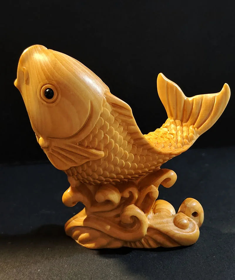 Q4686 - 6.7X 6.2 x 6.2 cm Hand Carved Boxwood Netsuke Figurine : Lovely Fish