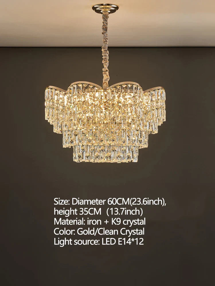 New Design Light Luxury Clean Crystal Chandelier Living Room Lamp Modern Simple Atmosphere Golden Luxury Villa Bedroom Lamp