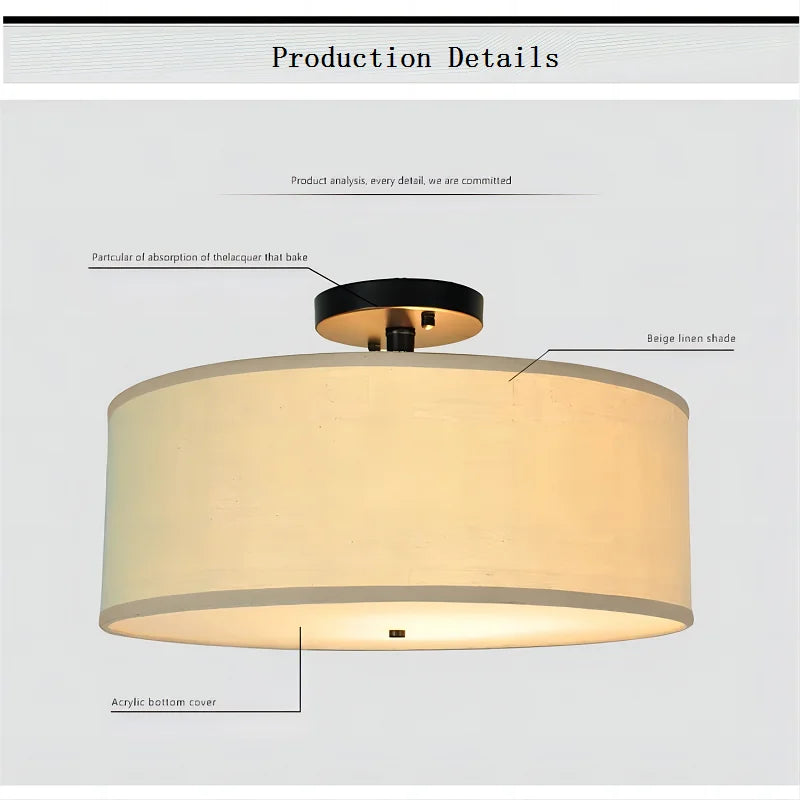 Chic American Country Fabric LED Ceiling Lights - Versatile Lighting for Modern Interiors