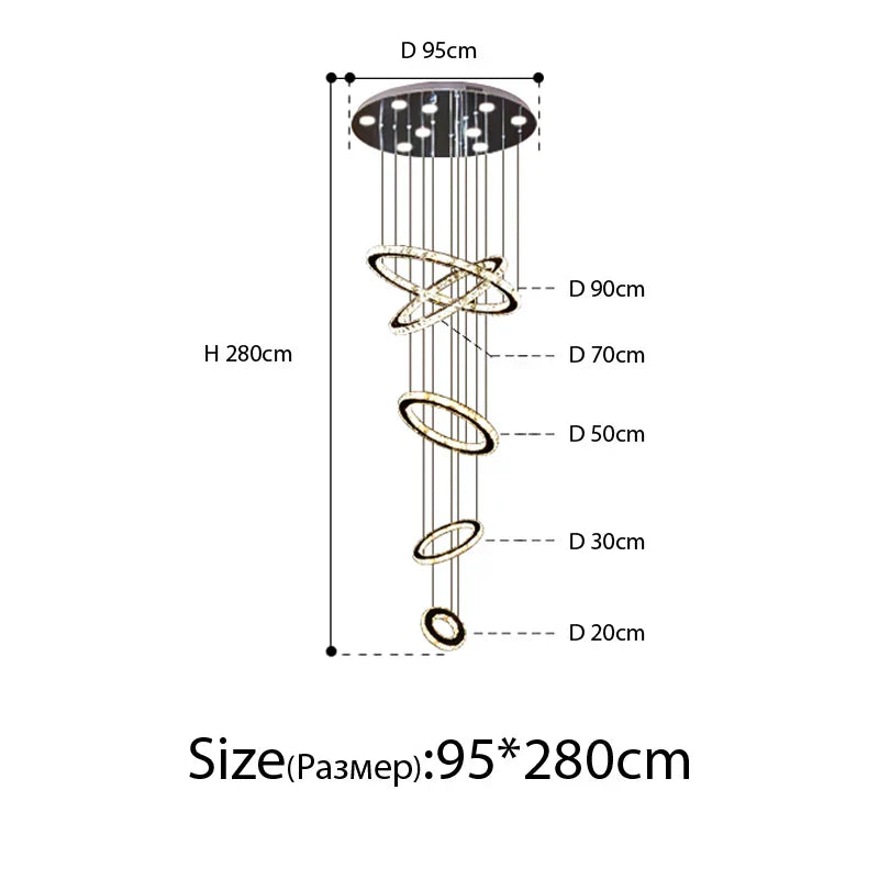 Modern Luxury Crystal Staircase Chandelier - Rings Design for Loft, Villa, and Lobby Indoor Lighting
