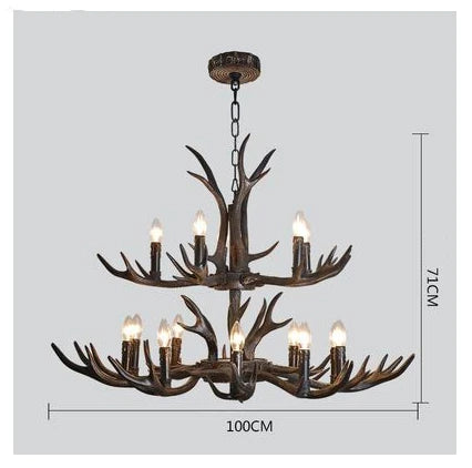 American Industrial Antler Chandelier with Vintage Black Lampshade - Perfect for Dining Rooms, Villas, and Living Spaces