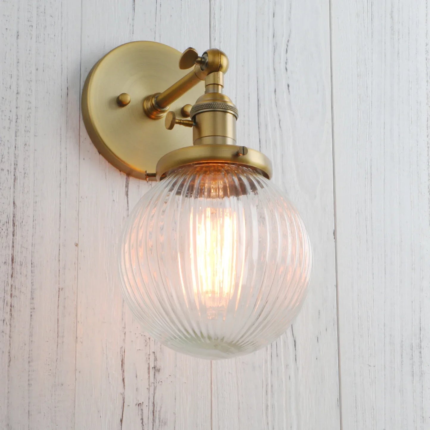 Permo Industrial Ribbed Globe Glass Wall Light - Stylish Switched Wall Sconces for Kitchen, Living Room, and Bedroom