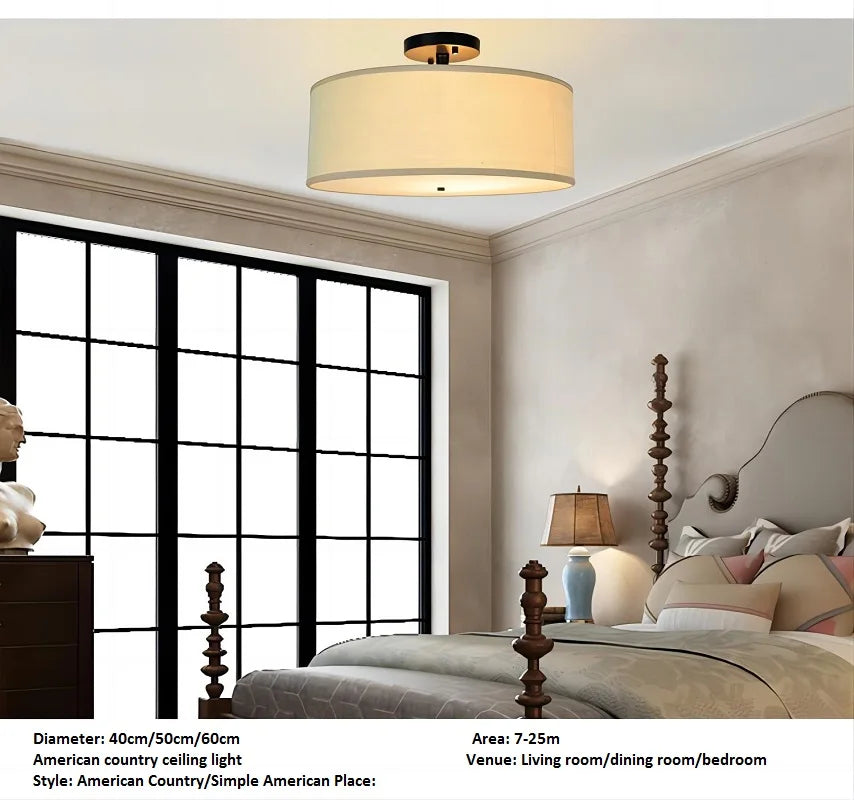 Chic American Country Fabric LED Ceiling Lights - Versatile Lighting for Modern Interiors