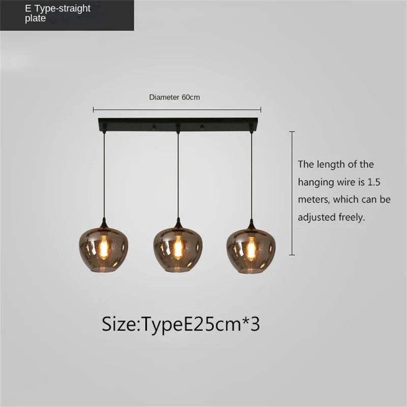 Smoky Grey LED Pendant Lights - Nordic Glass Chandelier for Dining, Living Room, Kitchen, and Bar