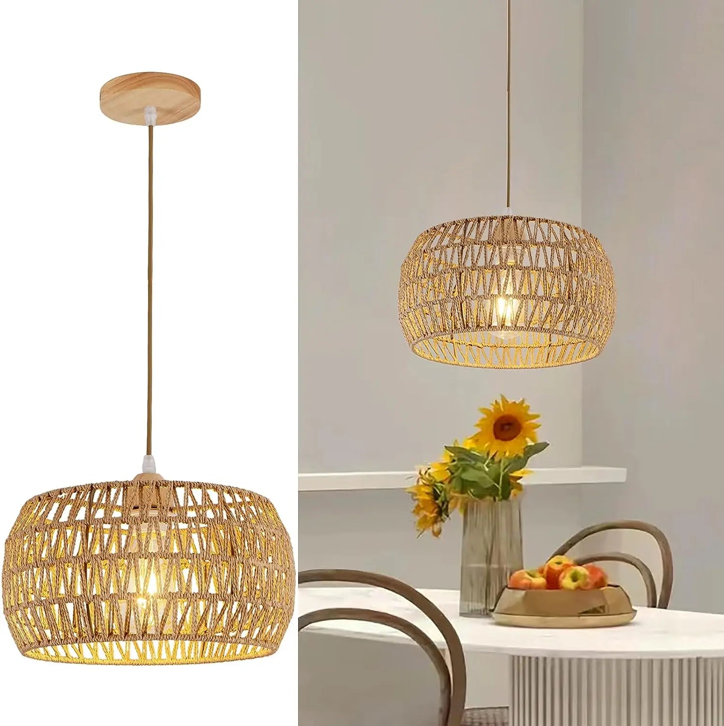 Boho Rattan Flush Mount Ceiling Light - Hand-Woven Elegance for Your Space