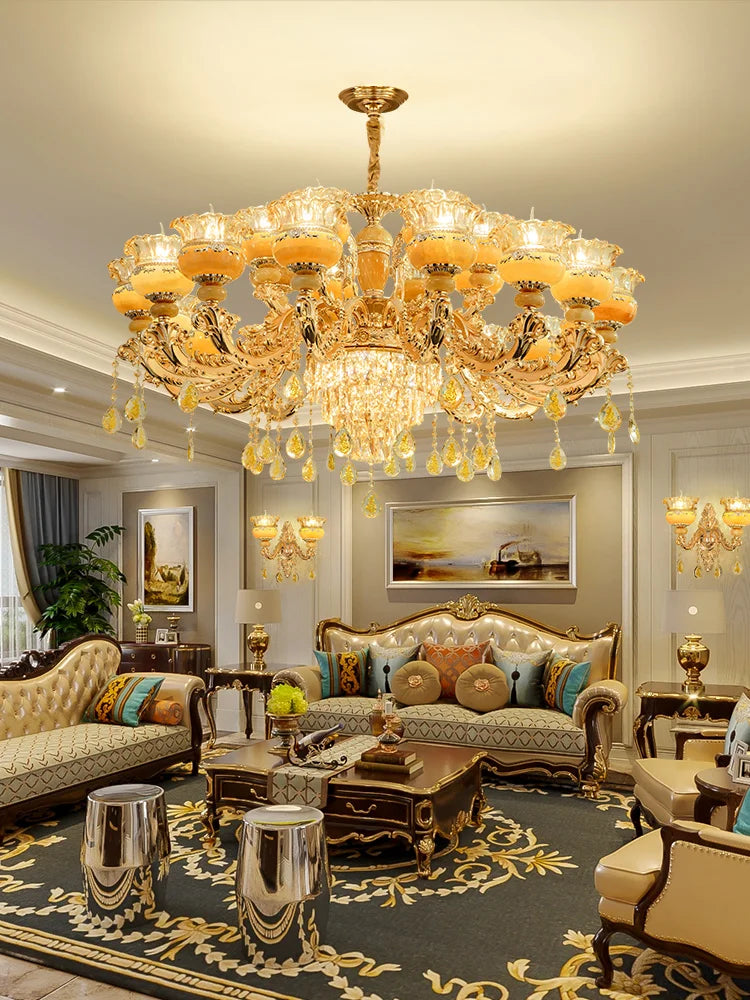 Elegant European Style Crystal Chandelier - A Luxurious Jade-Inspired Main Lamp for Living Rooms, Bedrooms, and Hallways