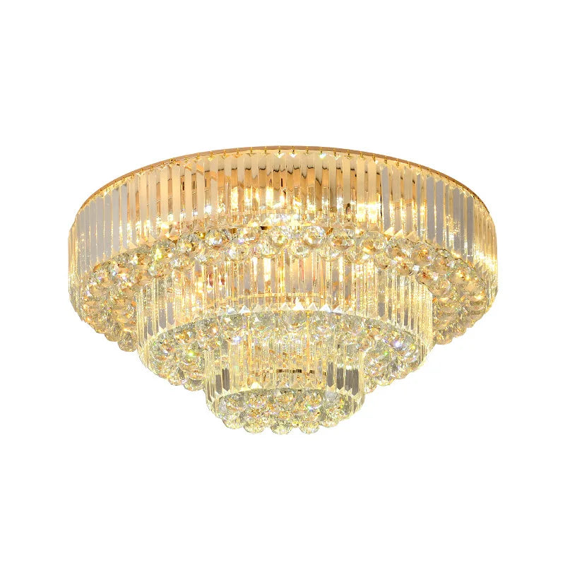 Modern Golden Rectangle Round Crystal Ceiling Light - Elegant LED Lighting for Living Rooms, Dining Rooms, and Bedrooms
