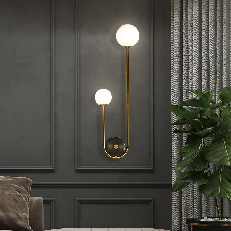 Elegant Modern Wall Lamp with Glass Ball Lampshade - LED Gold Luminaire Ideal for Home Decor, Living Room, Bedroom, and Interior Lighting Sconce with Nordic Flair