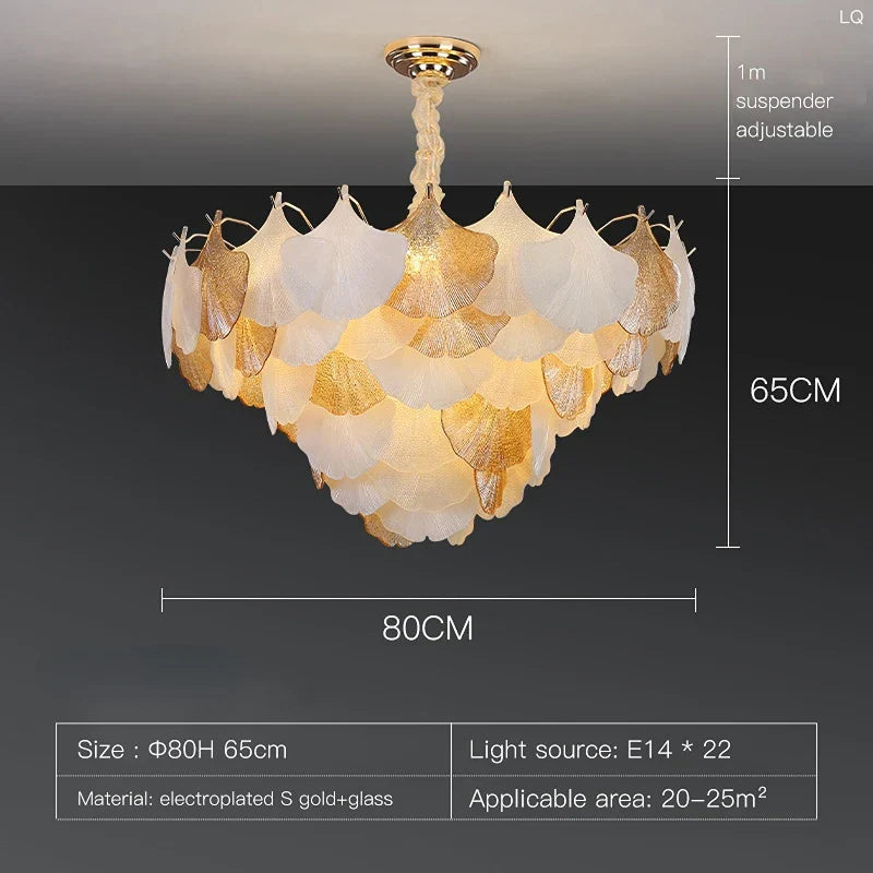 Modern LED Ginkgo Leaves Ceiling Chandelier - Elegant French Glass Lustre Decor Light