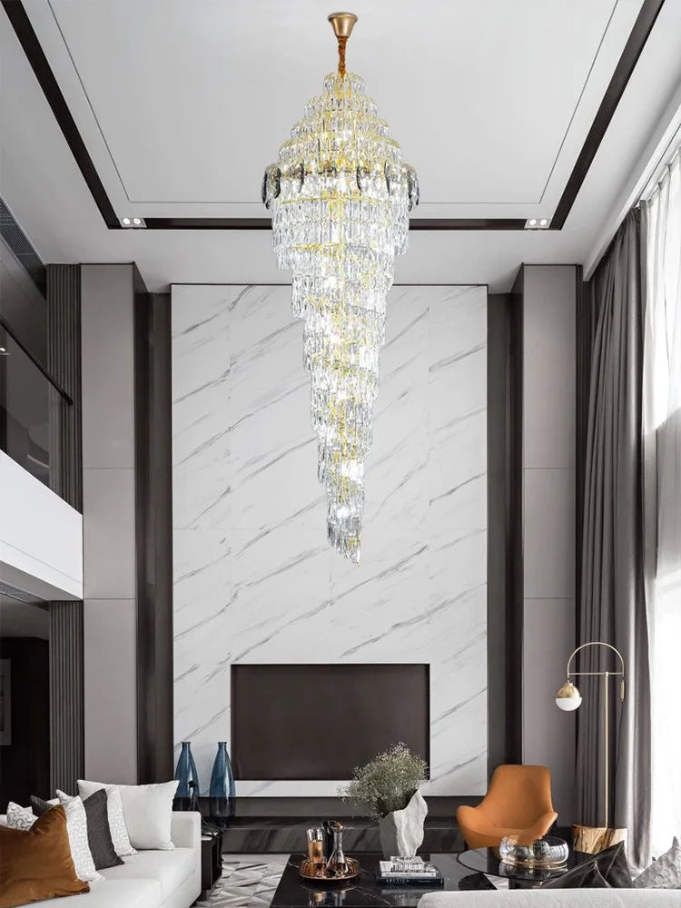 Modern Luxury Staircase Chandelier - Golden Elegance with Crystal Accents for Duplex Buildings, High Ceilings, and Decorative Lighting