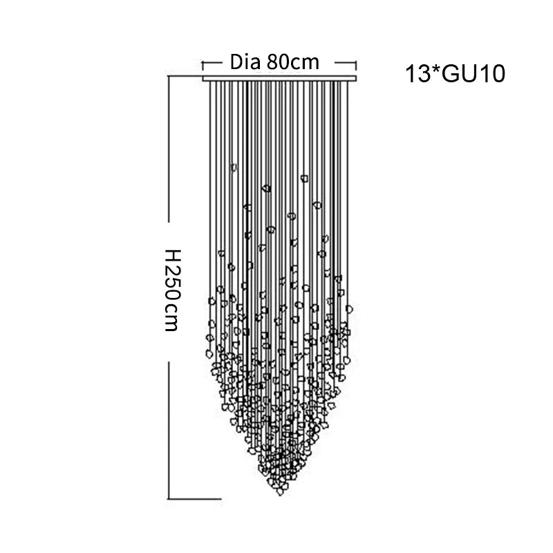 Luxury Stone Crystal Stair Chandelier - LED Lighting Fixture for Large Living Rooms, Home Decor, Hallways, and Lobby Elegance