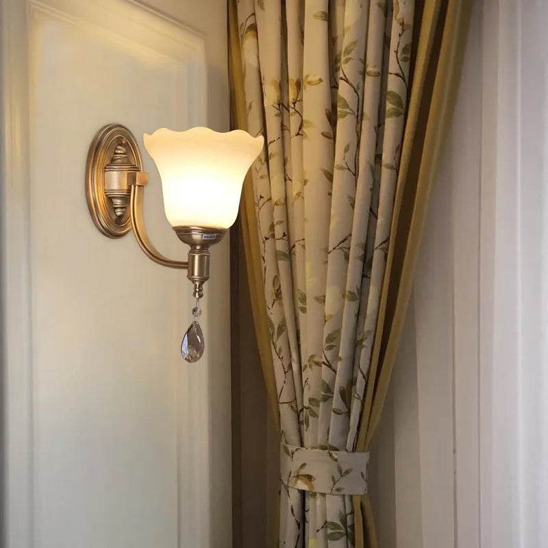 Sophia - European-style Glass Wall Lamp Warm Living Room TV Background Wall Bedroom Bedside Double Head All Copper Simple Wall Lamp
